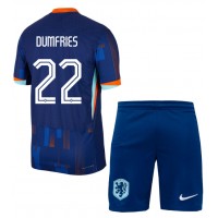 Echipament fotbal Olanda Denzel Dumfries #22 Tricou Deplasare European 2024 pentru copii maneca scurta (+ Pantaloni scurti)